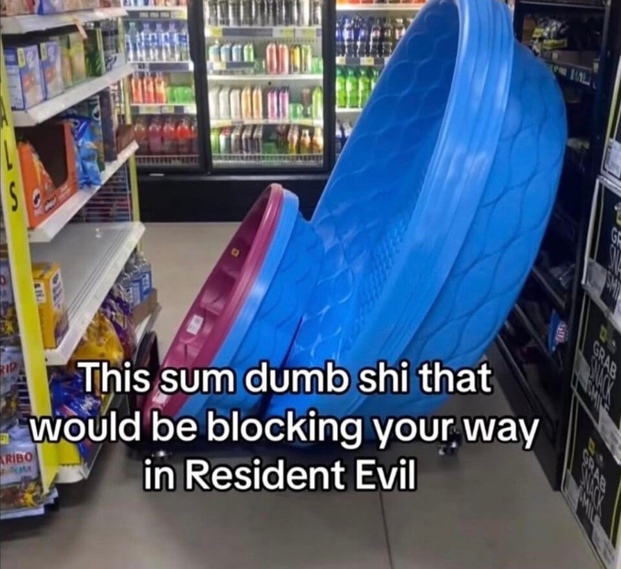 Resident Evil logic: a literal stick blocking your whole mission - meme