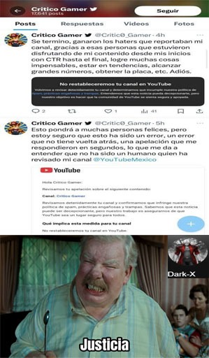 Hasta que por fin le cerraron el canal de el critico gamer definitivamente - meme