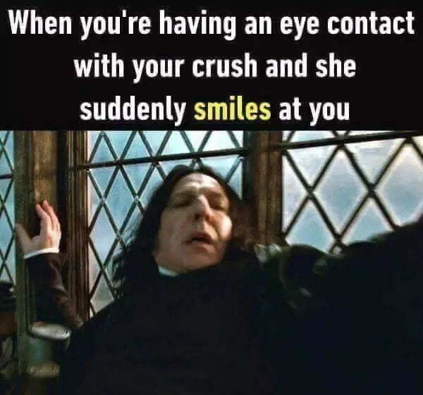 When you're having an eye contact with your crush and she suddenly smiles at you - meme
