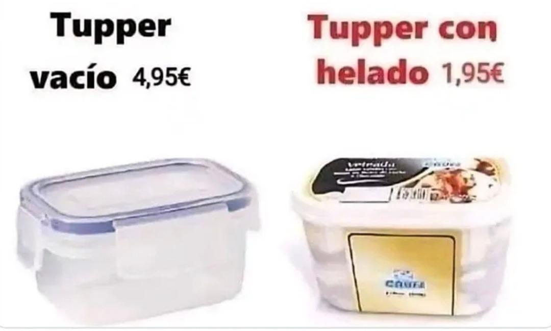 El tupper vacío vale más que el helado - meme