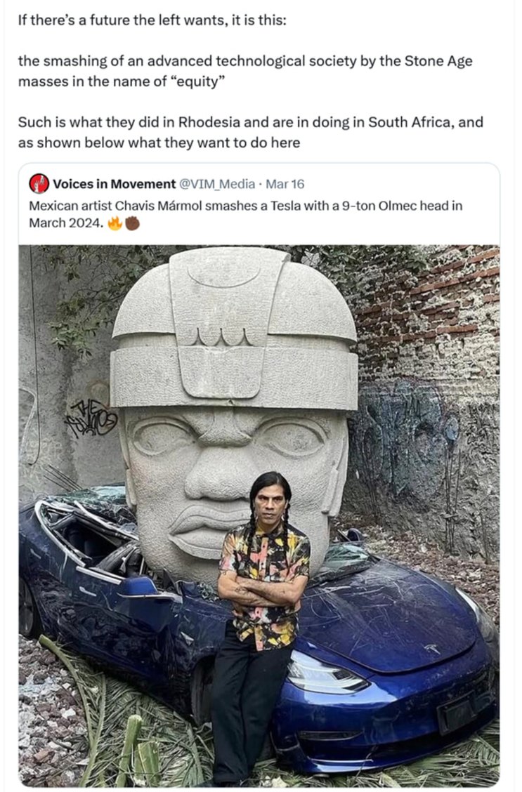 If the future looks like smashing Teslas with giant Olmec heads it's not my thing - meme