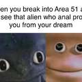 When you break into Area 51 and you see that alien who anal probed you from your dream