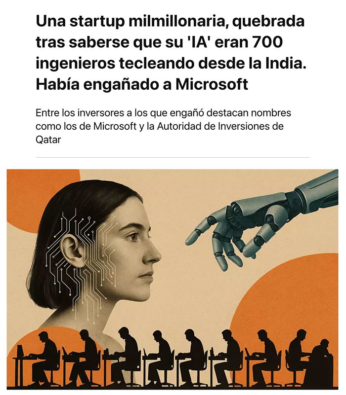 Startup multimillonaria y su 'IA': 700 tíos escribiendo desde India - meme