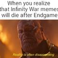 When you realize that Infinity War memes will die after Endgame