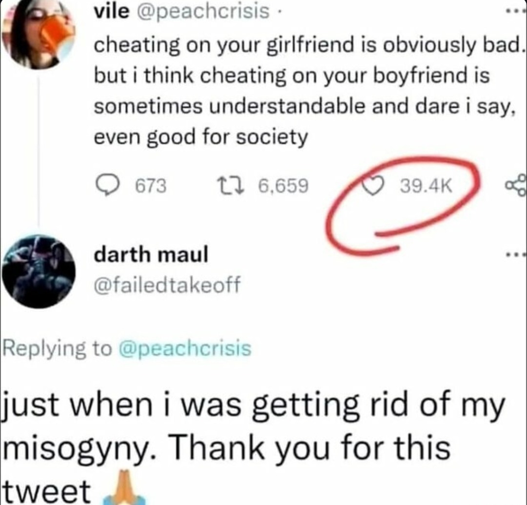 This tweet just reverse-engineered misogyny in real time - meme