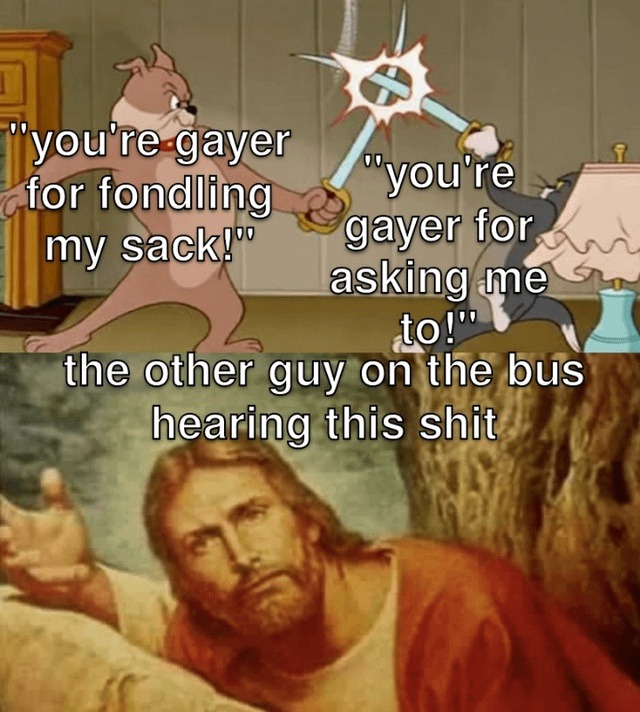 You're gayer for asking me to fondle your sack bro - meme
