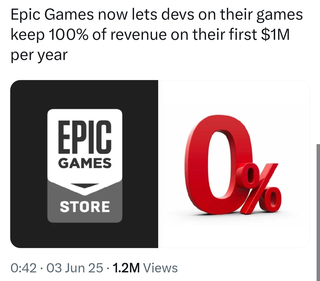 Epic letting devs keep all the bread (up to $1M) - meme