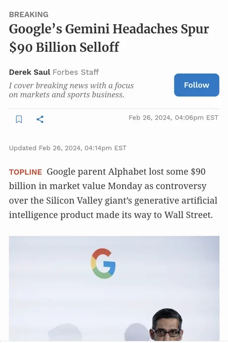 Google's Gemini headaches spur $90 billion selloff - meme