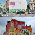 Before and after a mural in Poznań, Poland