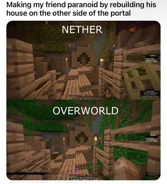 Gaslighting my friend by rebuilding his house across the portal - meme