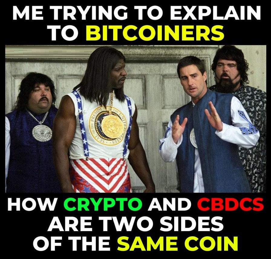 Crypto currencies and CBDCs - meme
