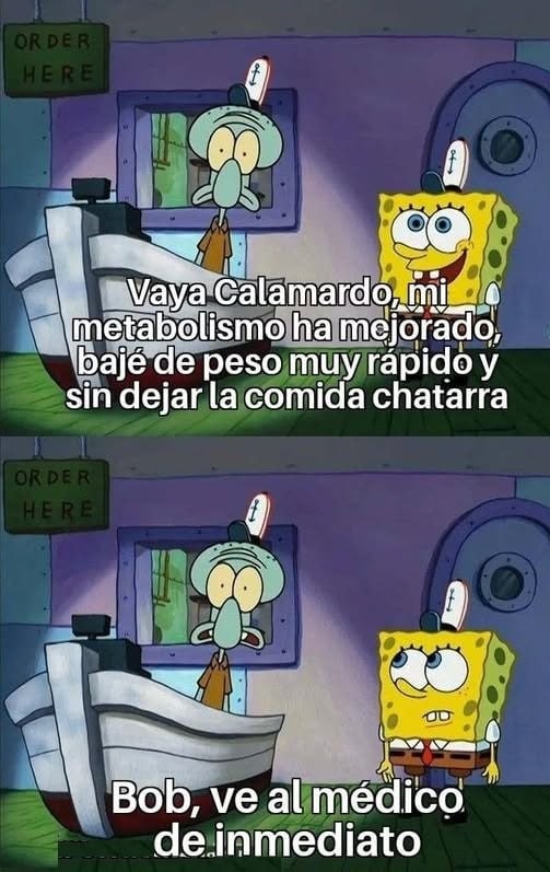 Cuando Calamardo dice que bajó de peso sin dejar la comida chatarra - meme