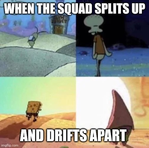 When the squad splits up - meme