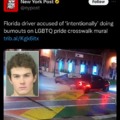 Florida driver doing burnouts on LGBTQpride crosswalk