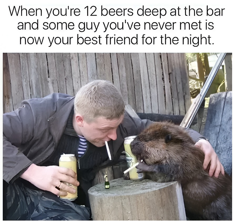 The best friend in the bar after 12 beers - meme