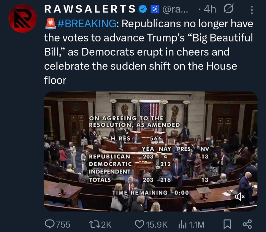 Trump’s bill flops, Dems celebrating hard - meme