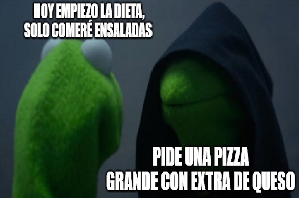 Cuando quieres empezar a hacer una dieta pero tu yo malvado no coopera: - meme