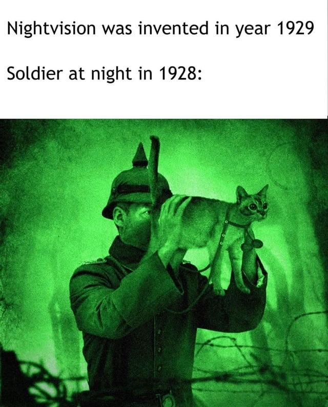 soldiers in 1928 were out there inventing night vision by force - meme