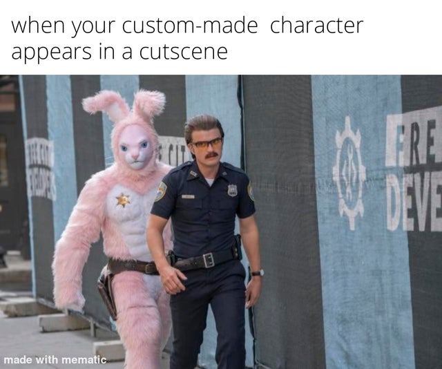 When your custom-made character appears in a cut scene - meme