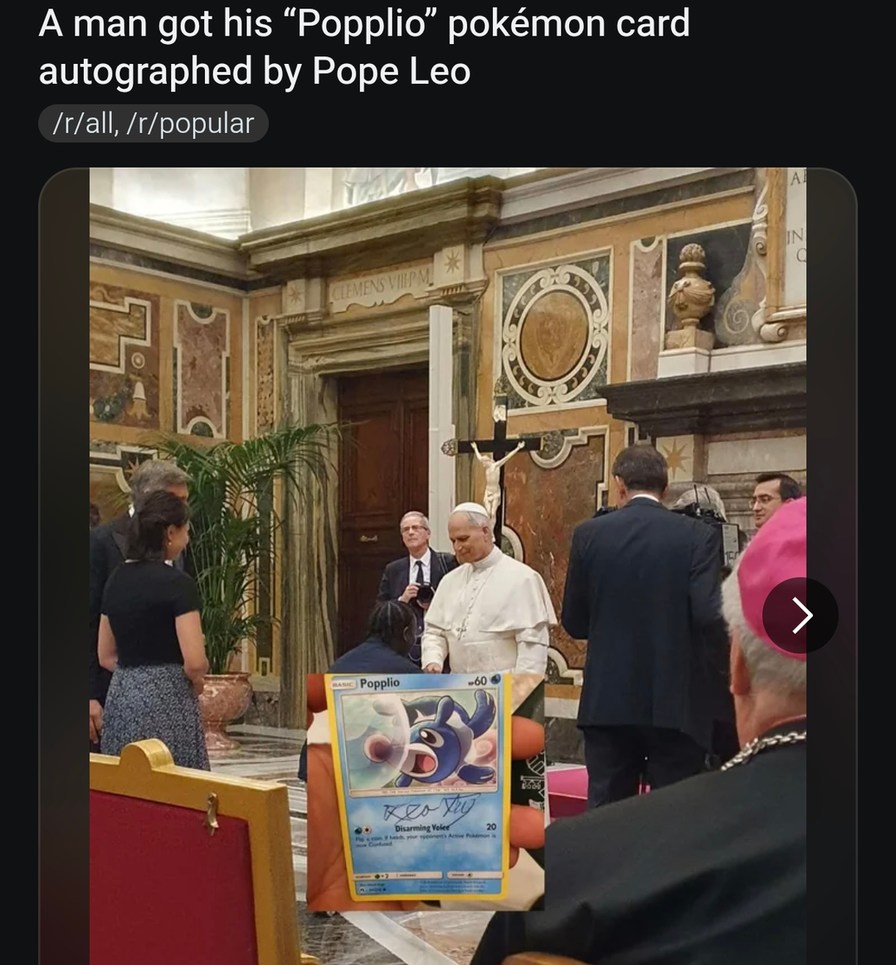 Dude got his Popplio card signed by the Pope - meme