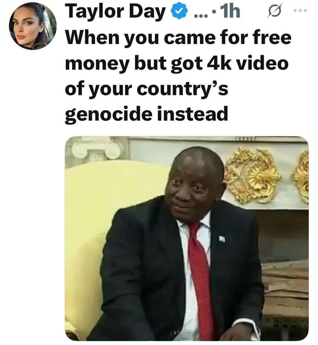 ﻿Taylor Day Ih When you came for free money but got 4k video of your country’ s genocide instead