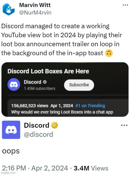 By mistake, Discord's April Fools' Loot Box video set a new record for the most views on YouTube - meme