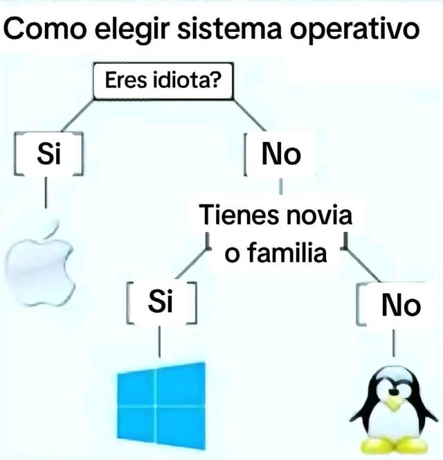 Diagrama para elegir sistema operativo - meme