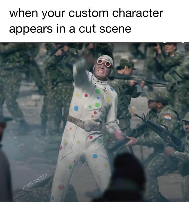 When your custom character appears in a cut scene - meme