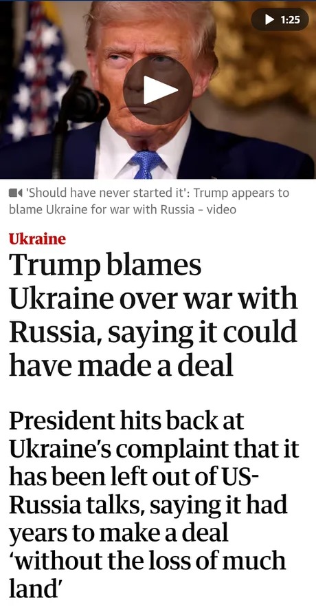 Trump blames Ukraine over war with Russia meme news