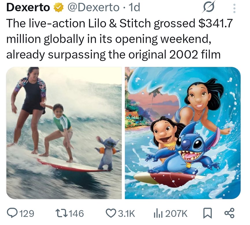 Live-action Lilo & Stitch just body slammed the 2002 version at the box office - meme
