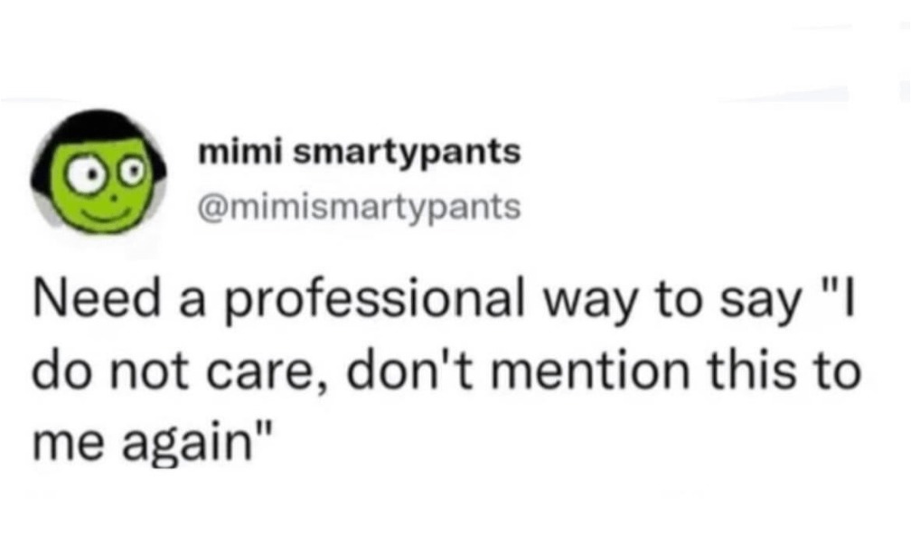 How do I professionally say 'I do not care, never bring this up again'? - meme