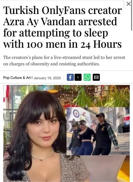 ftirkish OnlyFans creator Azra Ay Vandan arrested - meme