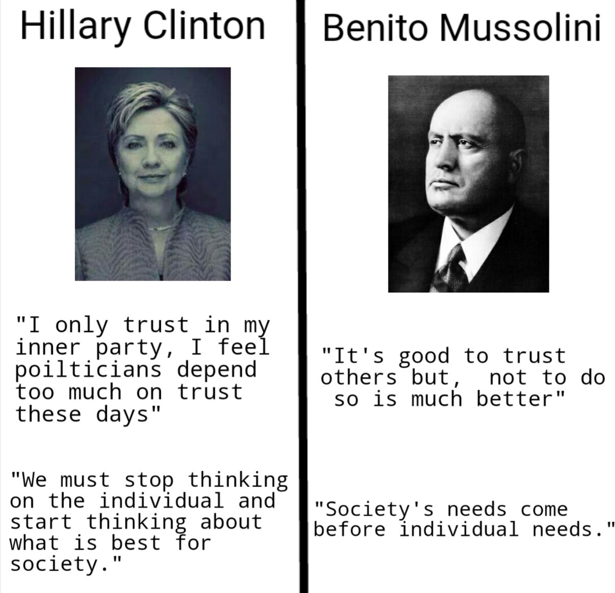 Hillary vs Mussolini, coincidence? - meme