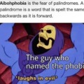 Aibohphobia is the fear of palindromes
