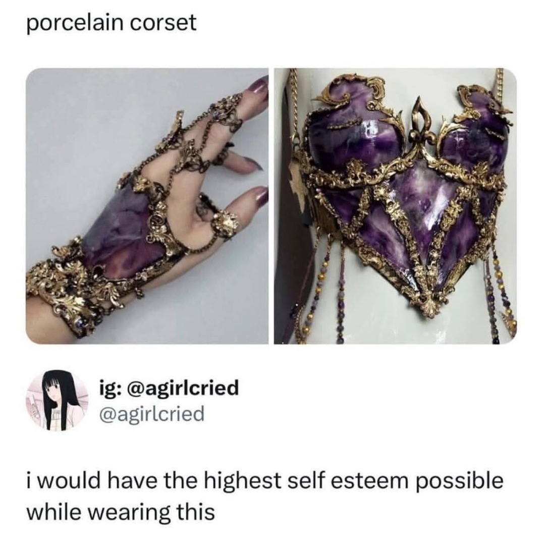 Porcelain corset got me feeling like royalty with trauma - meme