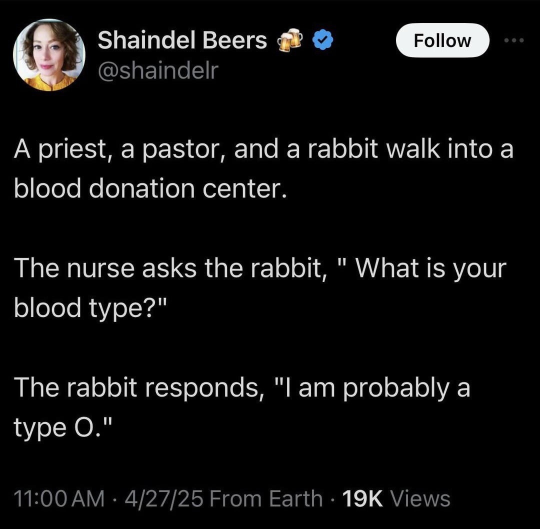 A priest, a pastor, and a rabbit walk into a pun and I’m crying - meme