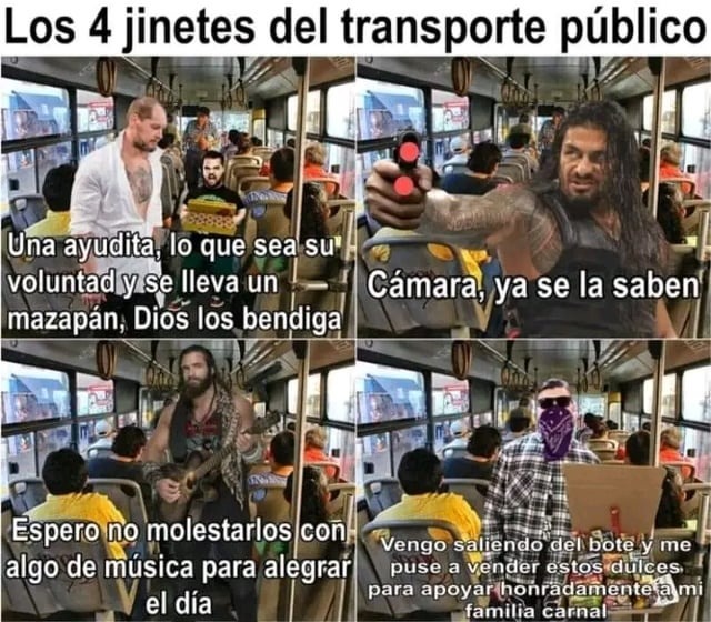 4 jinetes del transporte público - meme