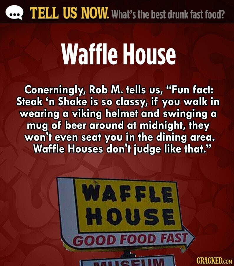 Waffle house is a good place when your drunk what is your go to - meme