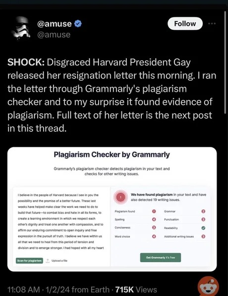 Harvard President Gay even copied her resignation letter - meme