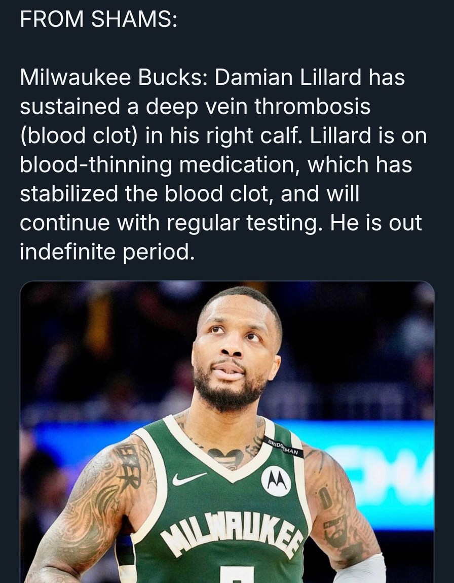 Damian Lillard has a blood clot and the Bucks are now in full panic mode - meme
