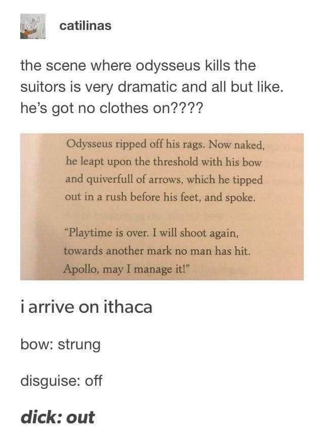 Odysseus showing up naked and angry like it’s a WWE entrance - meme