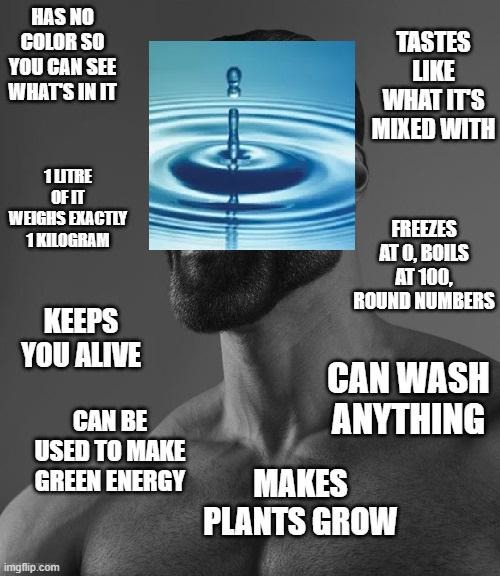 Water is biggest gigachad on Earth - meme