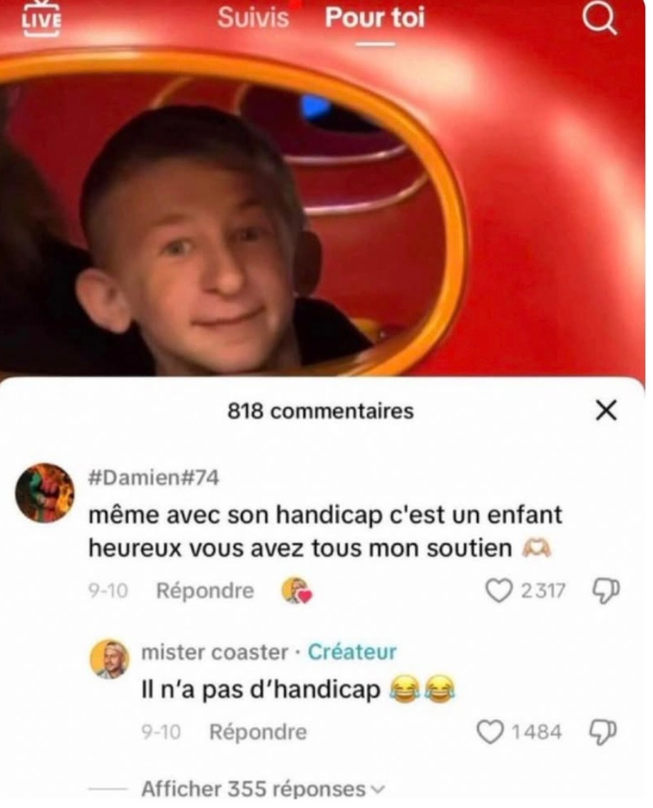Internet : ce gosse est une leçon de vie – Les commentaires : 'Il a même pas de handicap' - meme