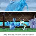 Why does Squidwards face show more emotion than Elsa's