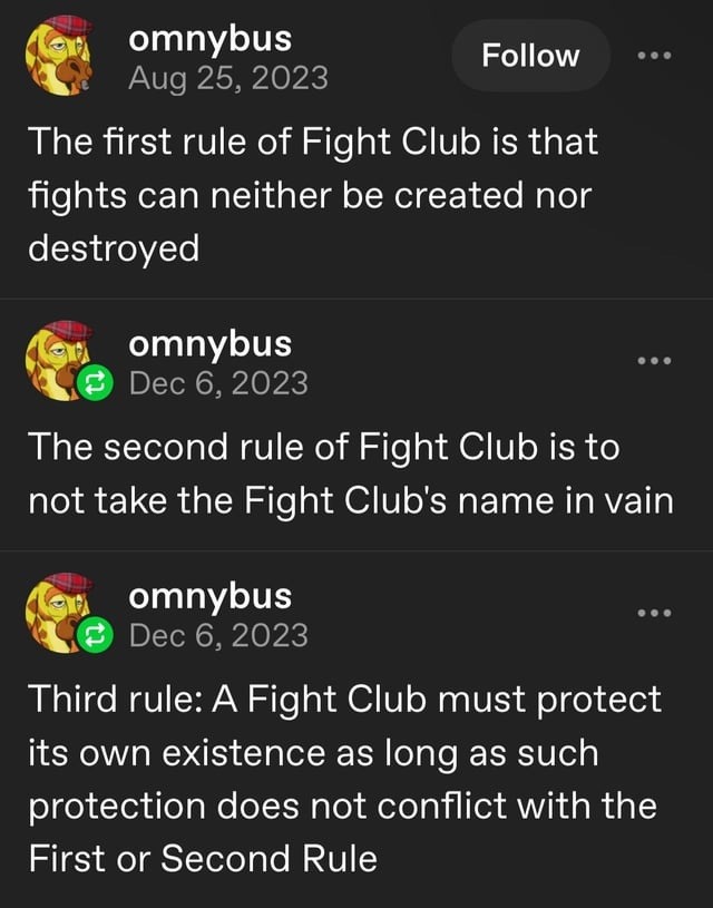 Fight Club rules, but make it metaphysical - meme