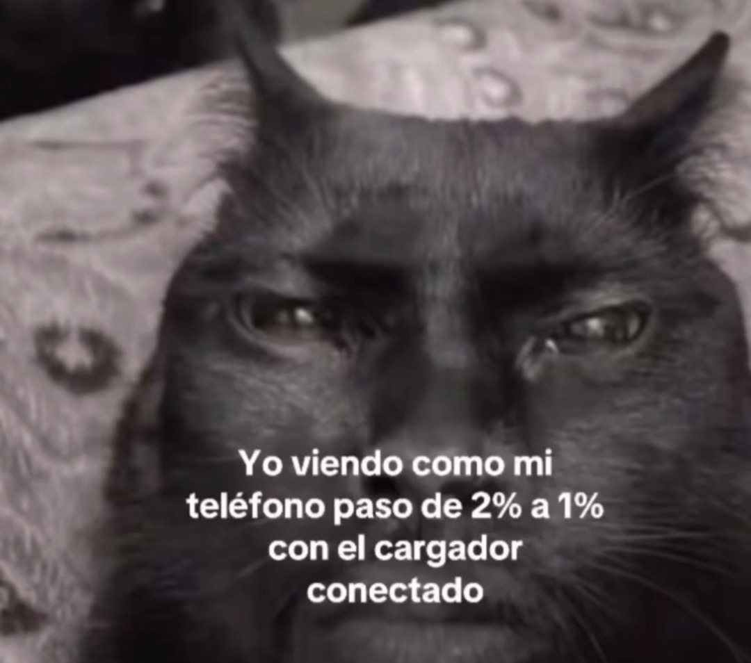 Mi celu bajando de 2% a 1% con el cargador enchufado... magia negra - meme