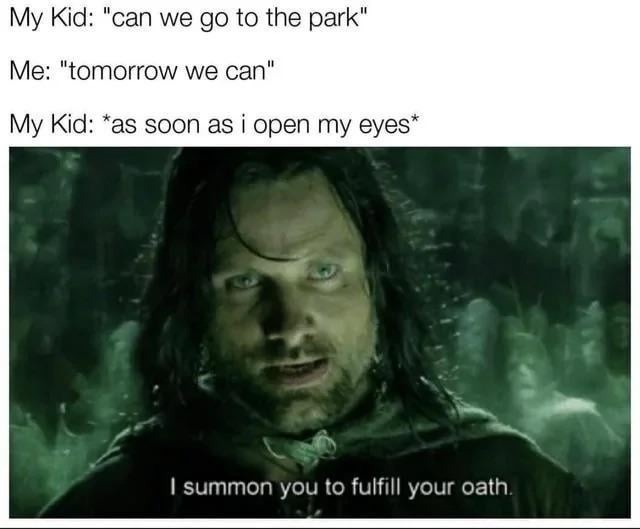 My child remembers every promise I wish I hadn’t made - meme