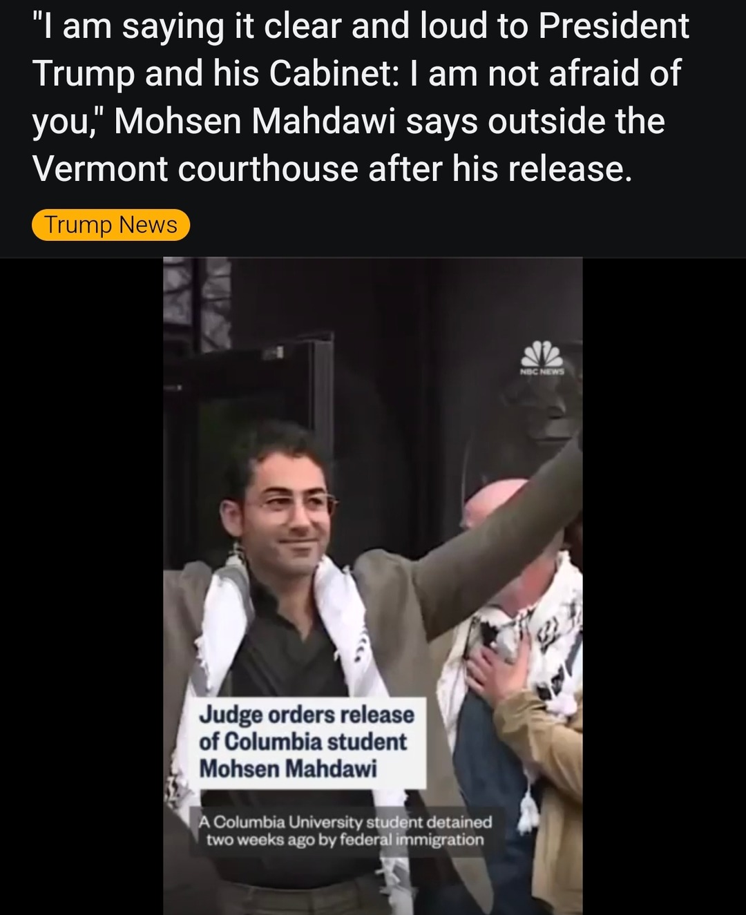 Mohsen Mahdawi walks out of jail and calls out Trump wtf - meme