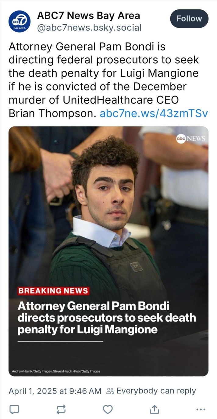 BREAKING: Luigi Mangione may face death penalty for CEO murder - meme