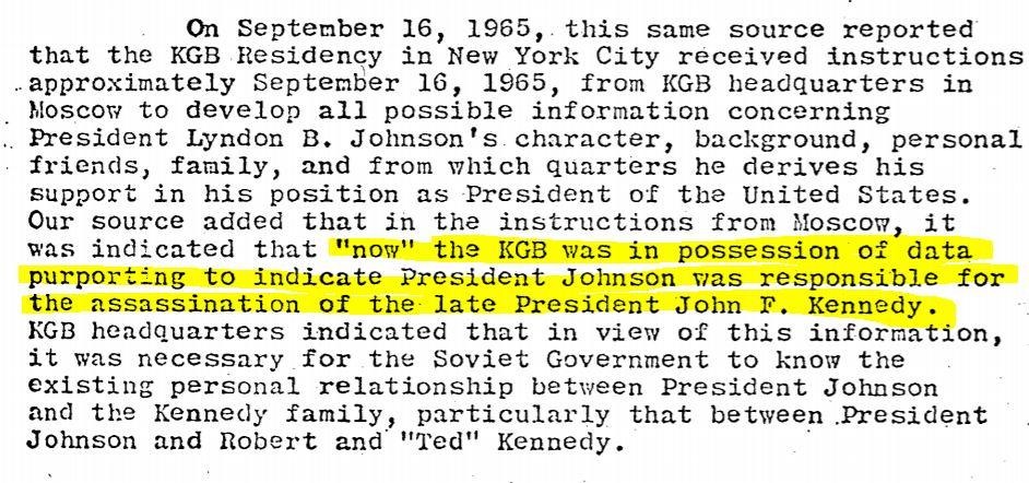 The KGB was in possession of data purporting to indicate President Johnson was responsible for the assassination of John F Kennedy - meme